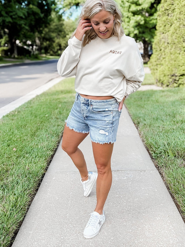 Break Point High Rise Shorts, Light Wash