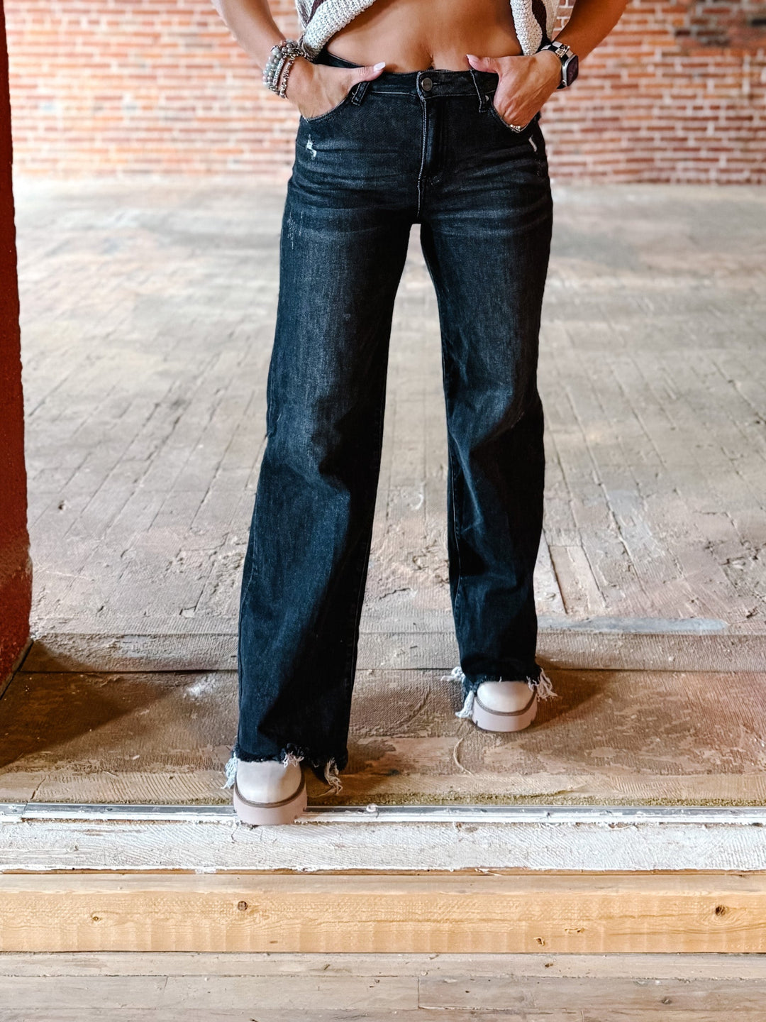 Breck High Rise Wide Leg Jeans, Black