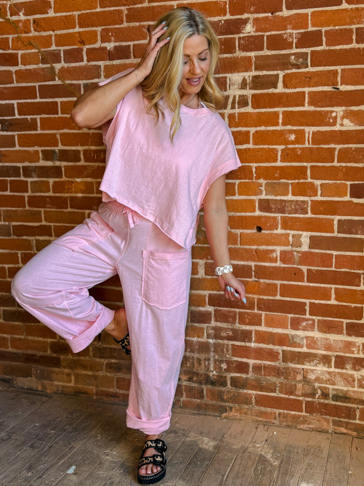 Breezy Back Slub Cotton Tee, Pink