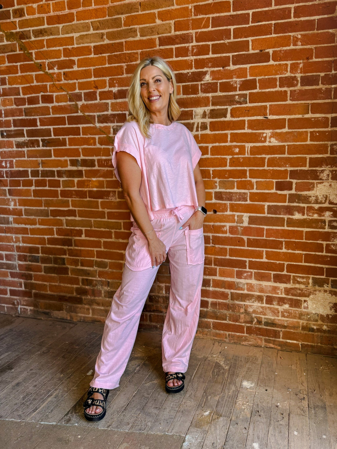 Breezy Back Slub Cotton Tee, Pink