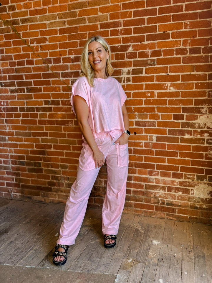 Breezy Back Slub Cotton Tee, Pink