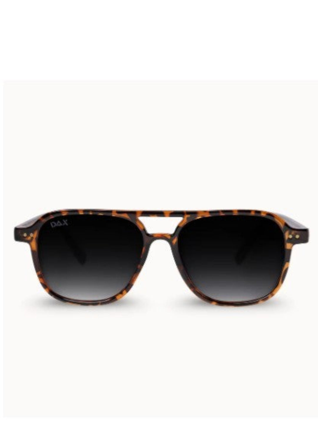 A pair of D&amp;X sunglasses with a classic aviator-style frame in a brown and black tortoiseshell pattern, featuring dark gradient lenses.