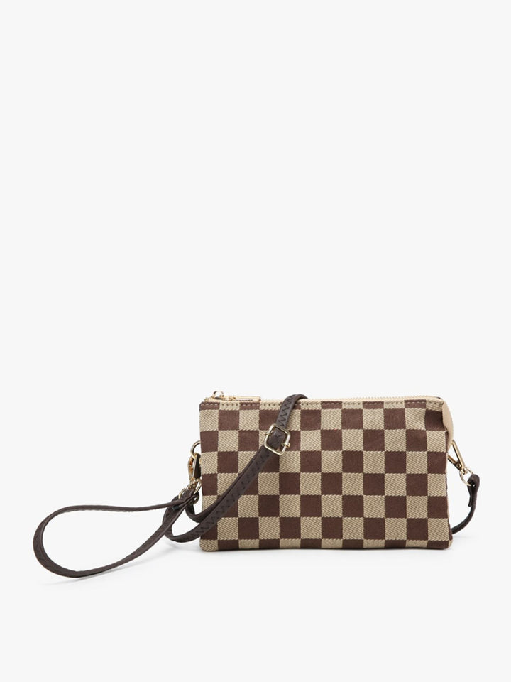 Riley Checkered Crossbody, Brown/Tan