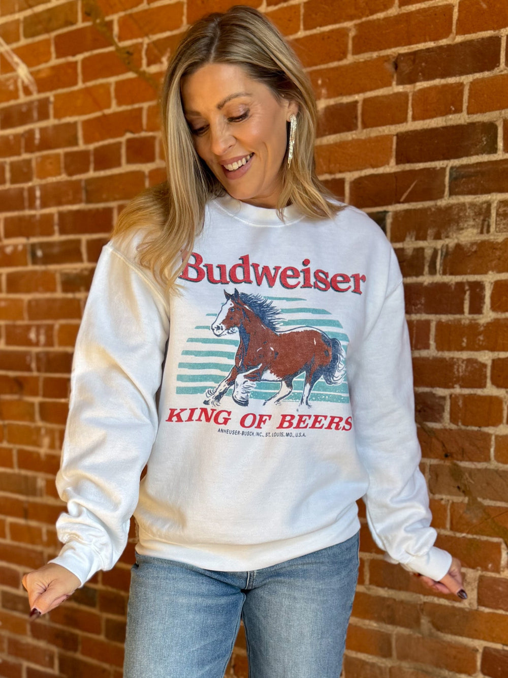 Budweiser Clydesdales Flea Market Crew Sweatshirt, White