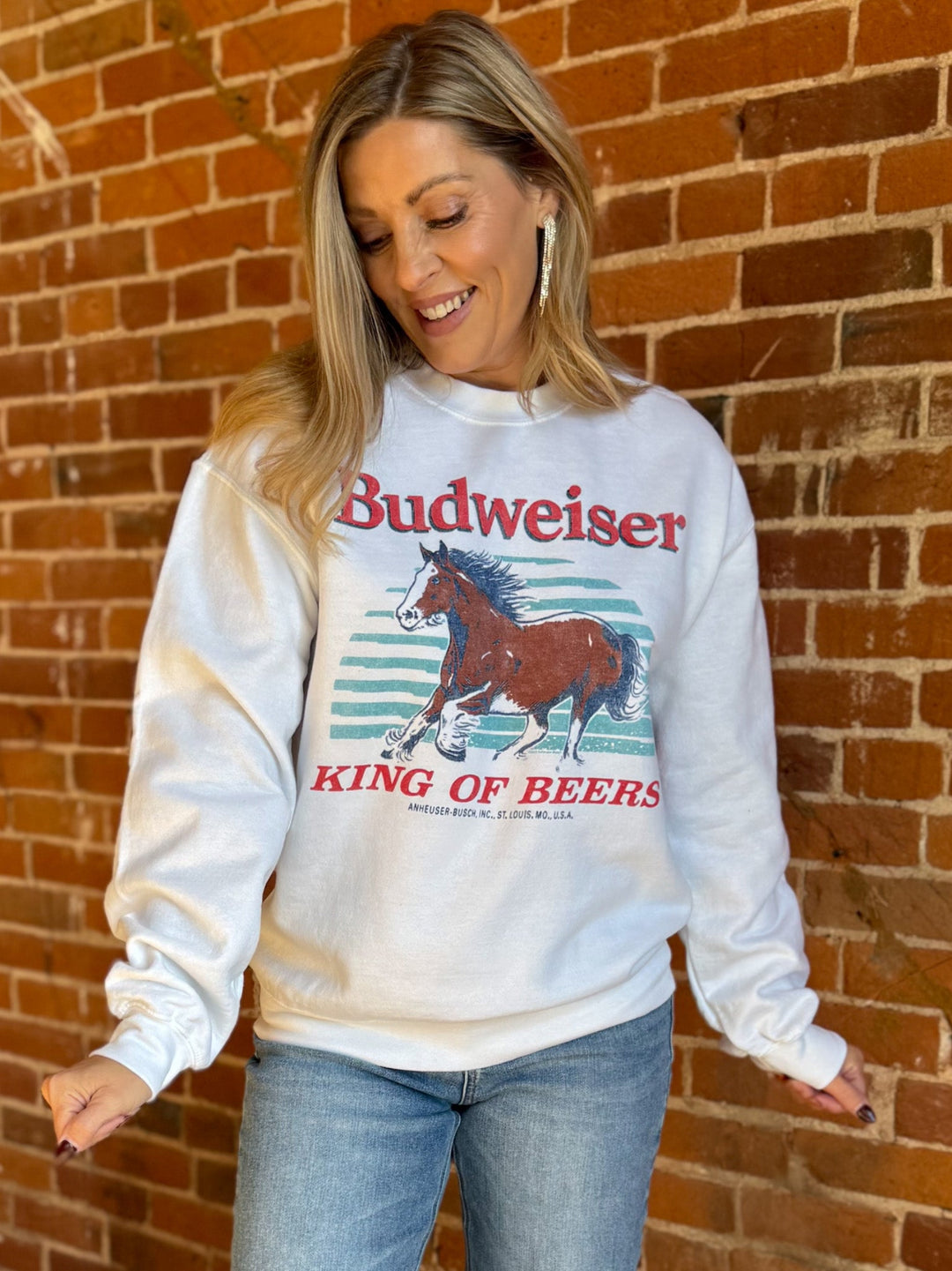 Budweiser Clydesdales Flea Market Crew Sweatshirt, White