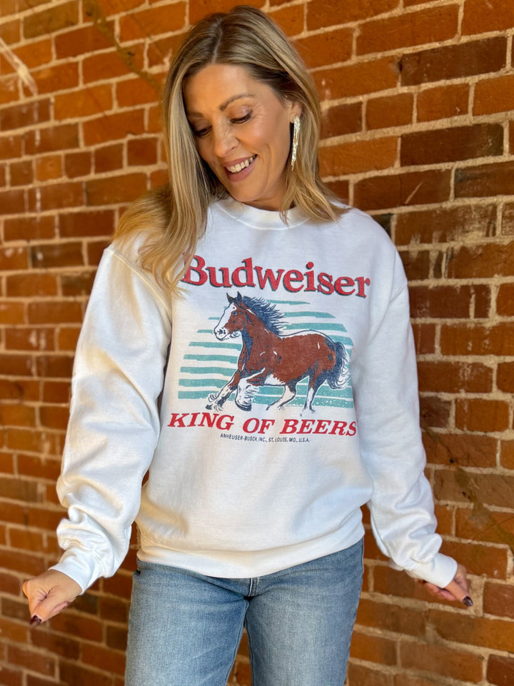Budweiser Clydesdales Flea Market Crew Sweatshirt, White
