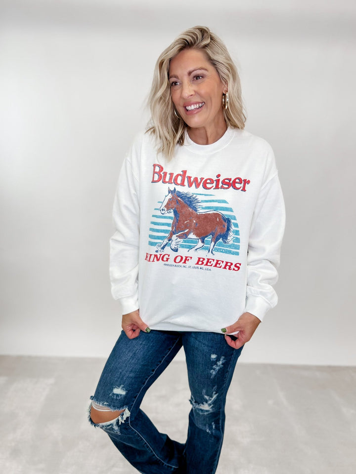 Budweiser Clydesdales Flew Market Crew Sweatshirt, White