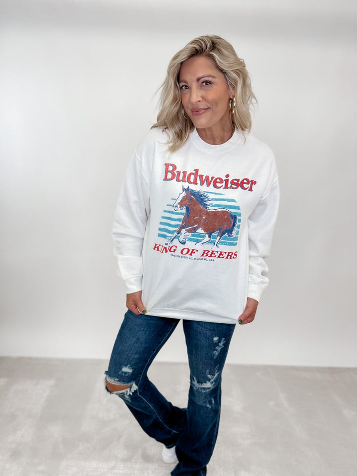 Budweiser Clydesdales Flew Market Crew Sweatshirt, White