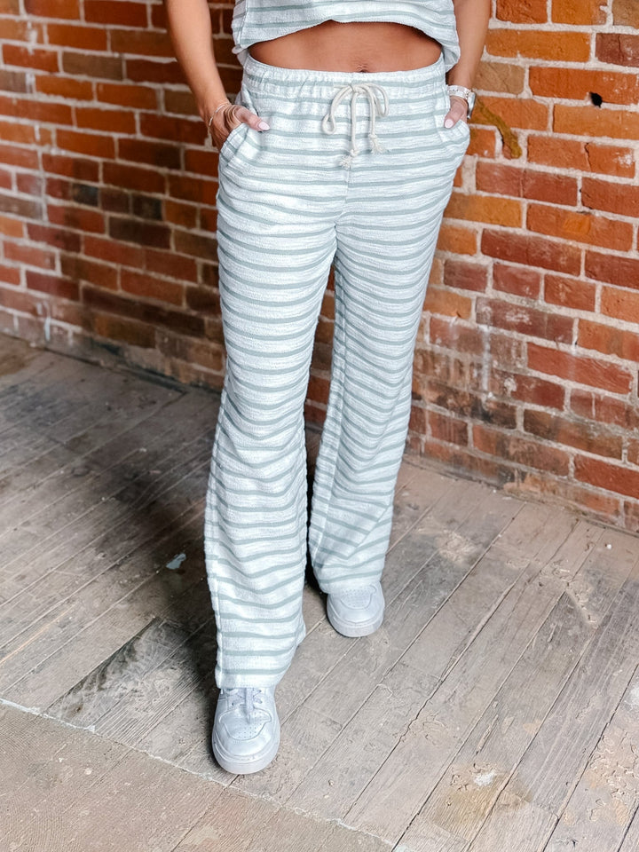 Calm Coast Stripe Wide Leg Pant, Sage Green