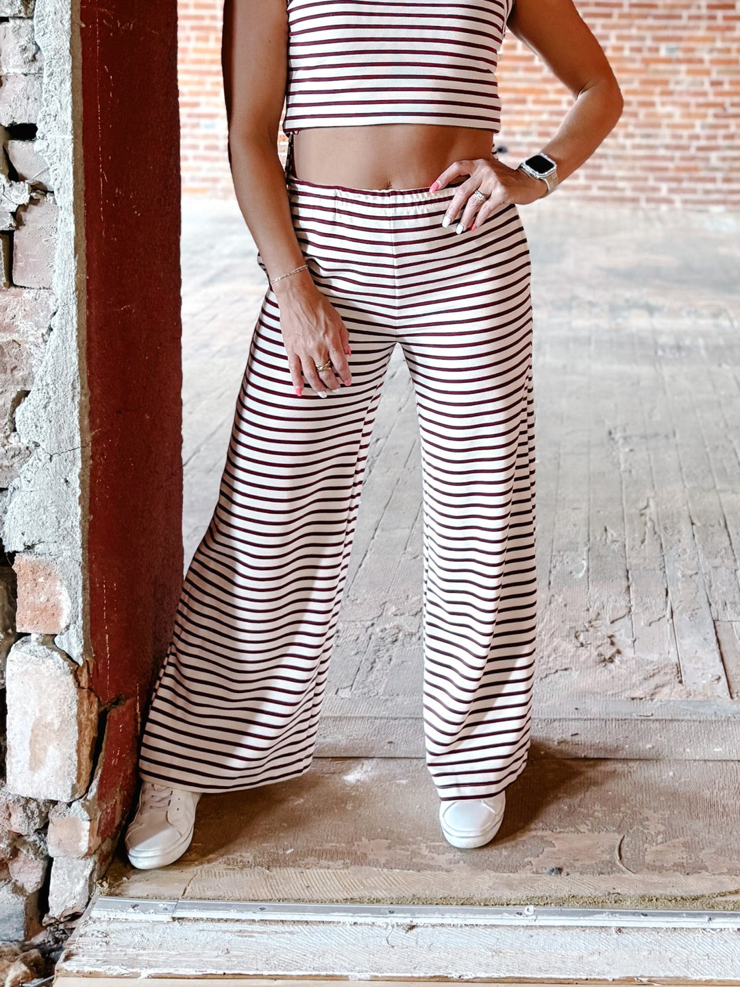 Campfire Cozy Stripe Lounge Pants, Burgundy