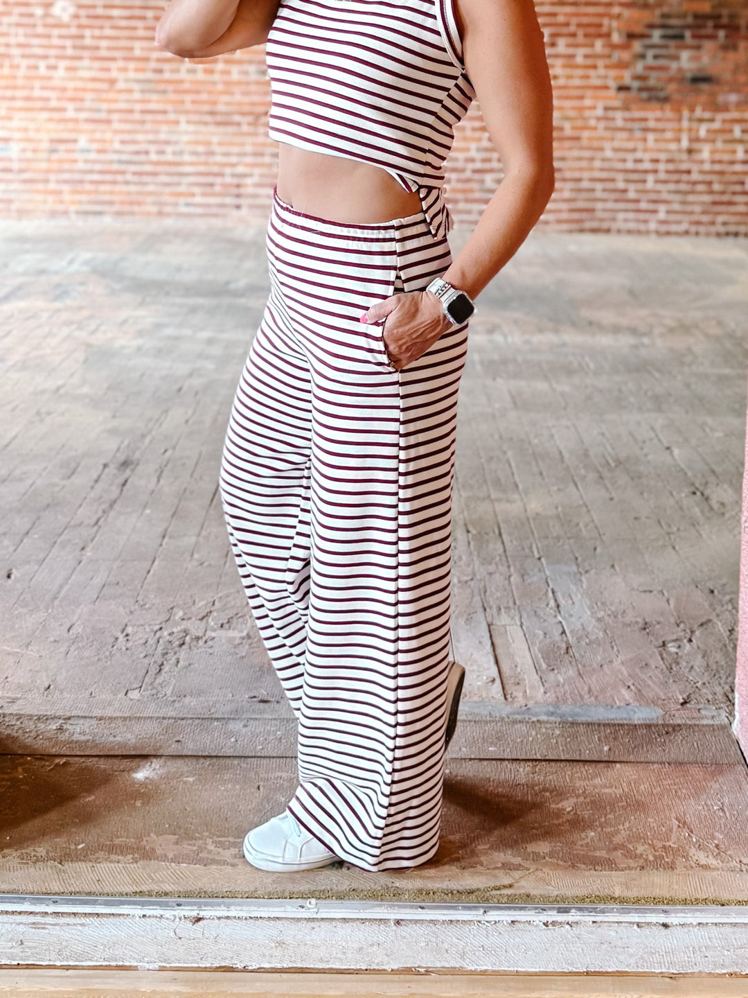 Campfire Cozy Stripe Lounge Pants, Burgundy