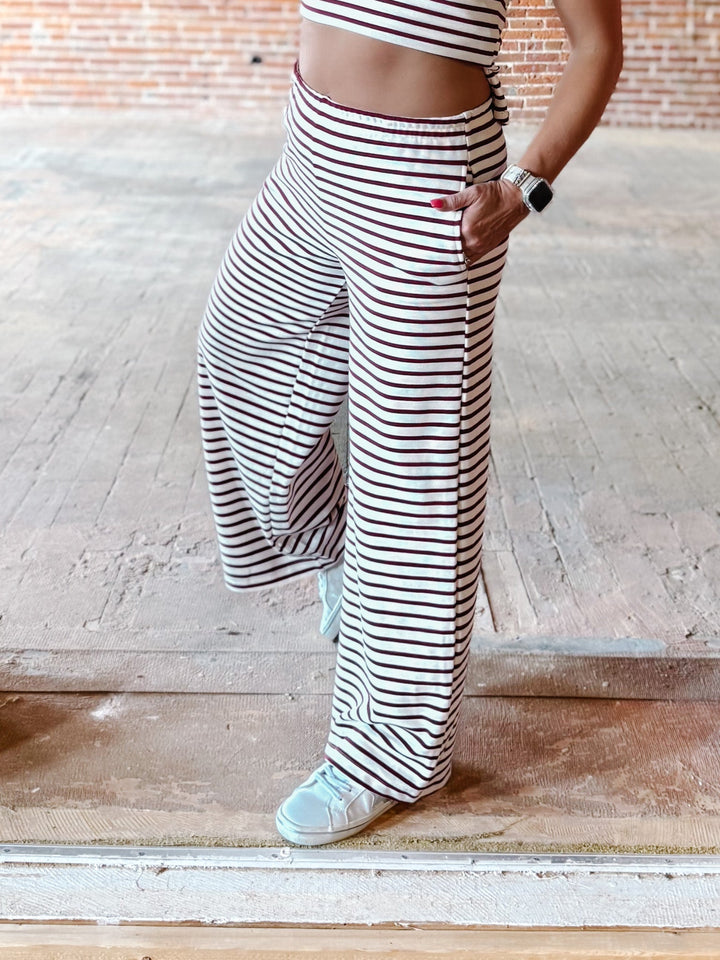 Campfire Cozy Stripe Lounge Pants, Burgundy
