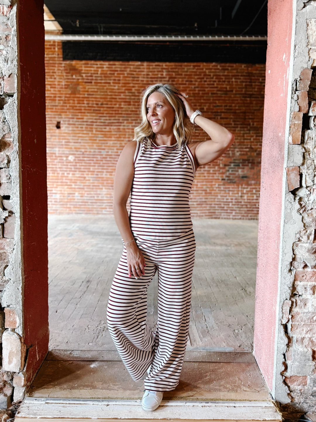 Campfire Cozy Stripe Lounge Pants, Burgundy