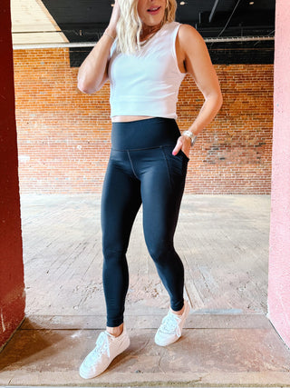 Can't Catch Me High Waist Leggings with Tapered Waist,  Black