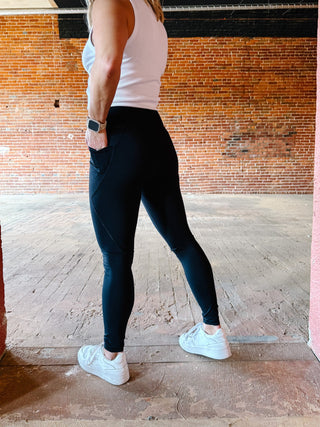 Can't Catch Me High Waist Leggings with Tapered Waist,  Black