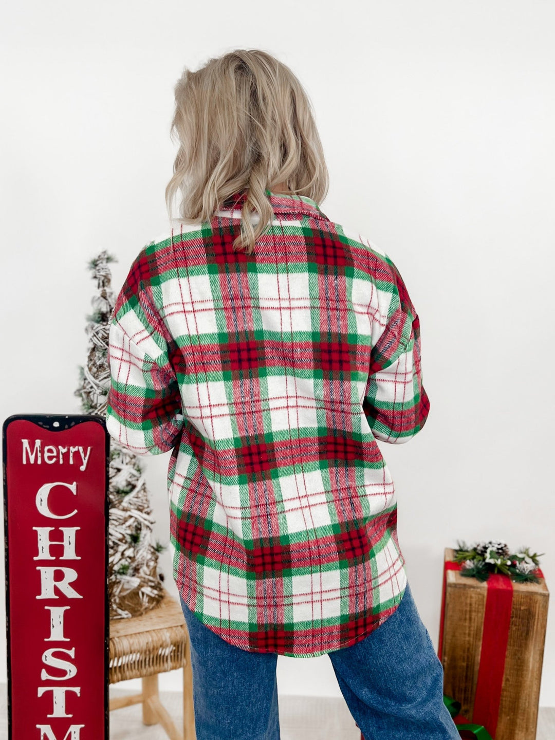 Candy Cane Lane Plaid Shacket, Red/Green