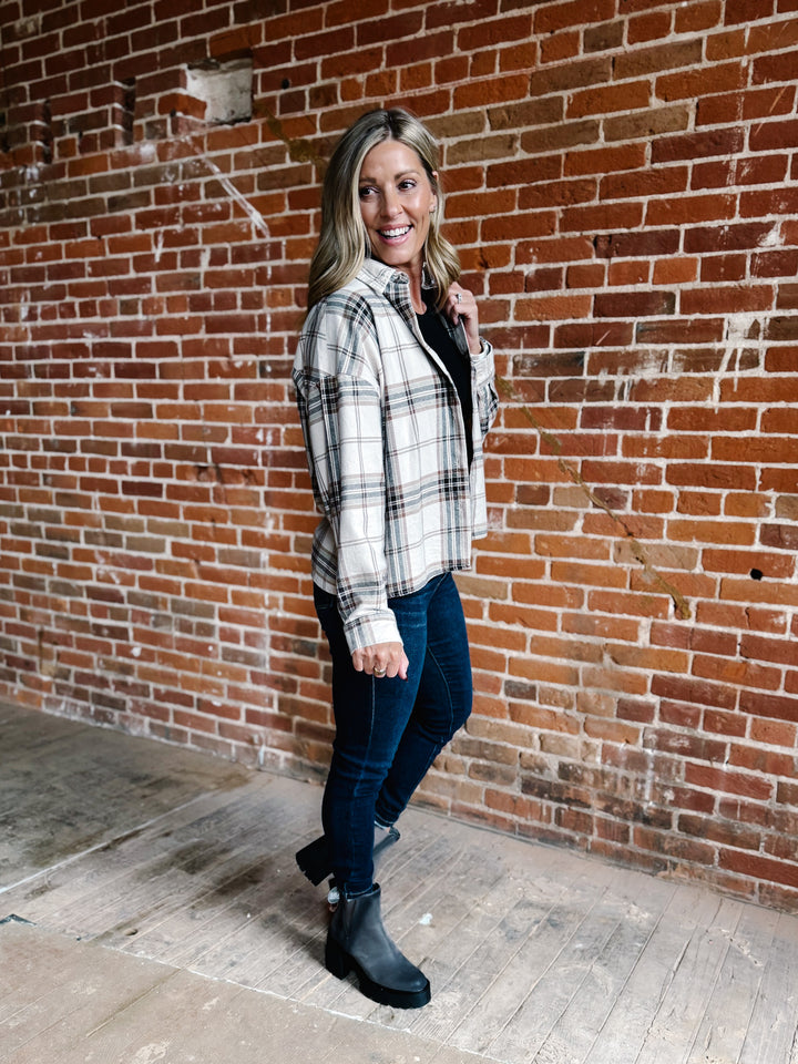 Canyon Haze Button Up Plaid, Khaki