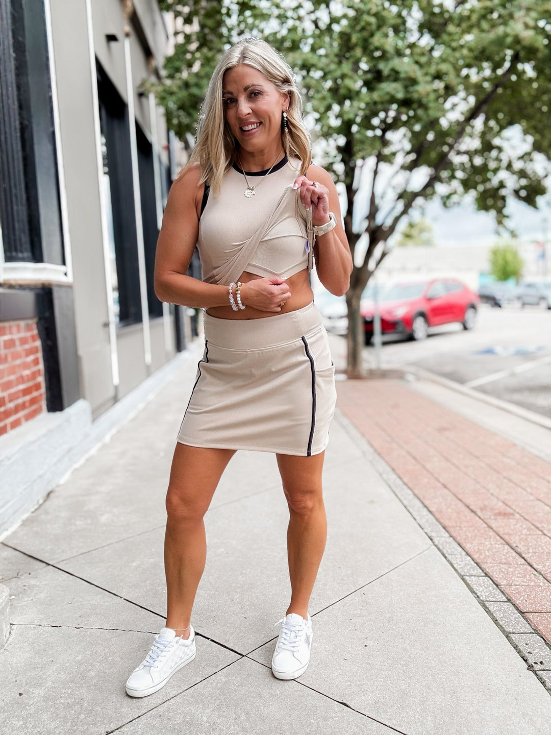 Carter Black Ribbed Detailed Tank, Oak