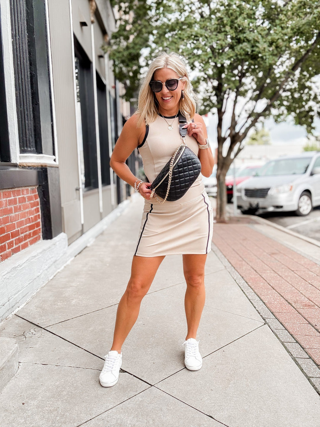 Carter Black Ribbed Detailed Tank, Oak