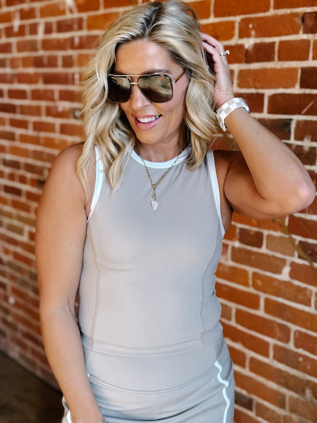 Carter Ribbed Detailed Tank, Mushroom Ivory