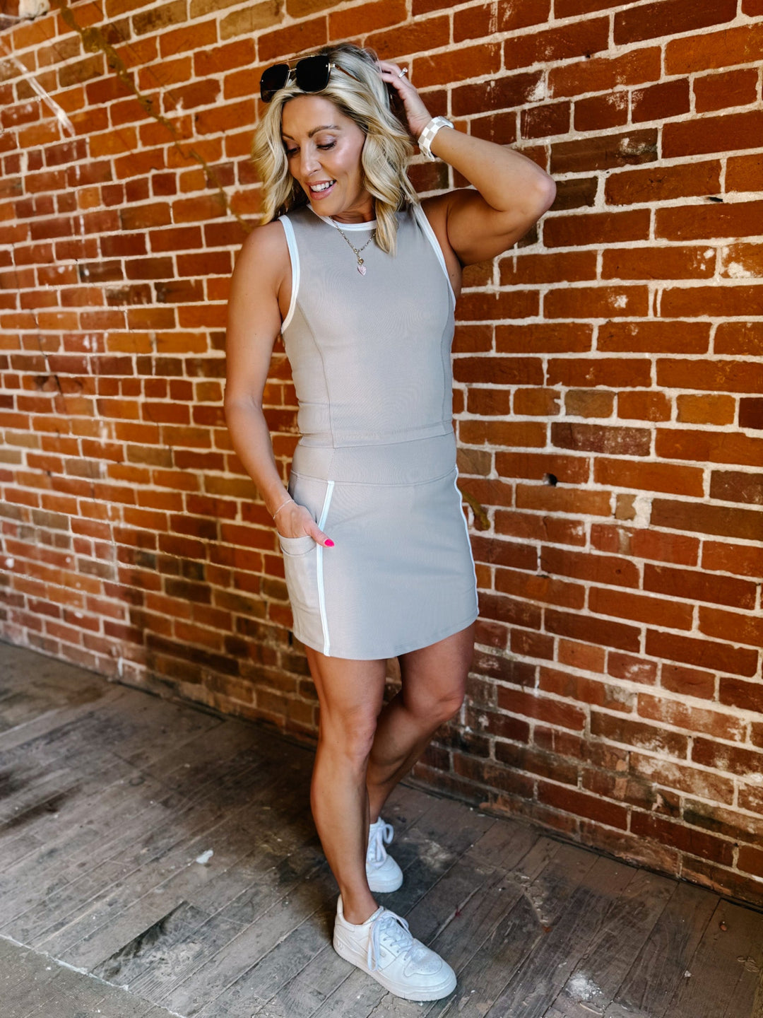 Carter Ribbed Detailed Tank, Mushroom Ivory