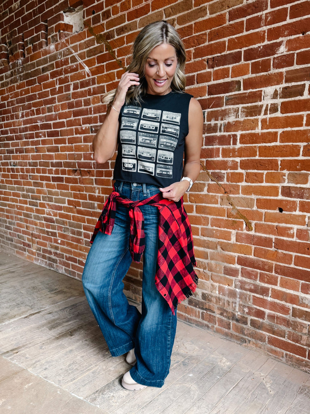 Cassette Tape Muscle Tank, Off Black