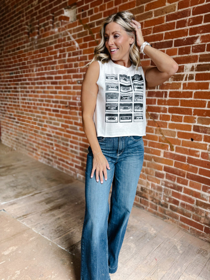 Cassette Tape Muscle Tank, Off White