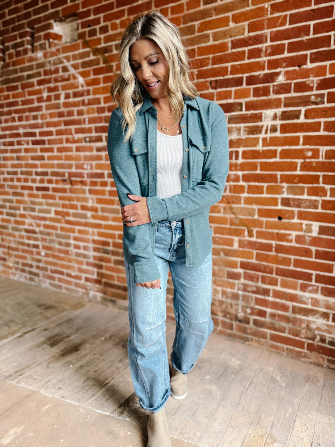 Cassian Button Up Shirt, Spruce Heather