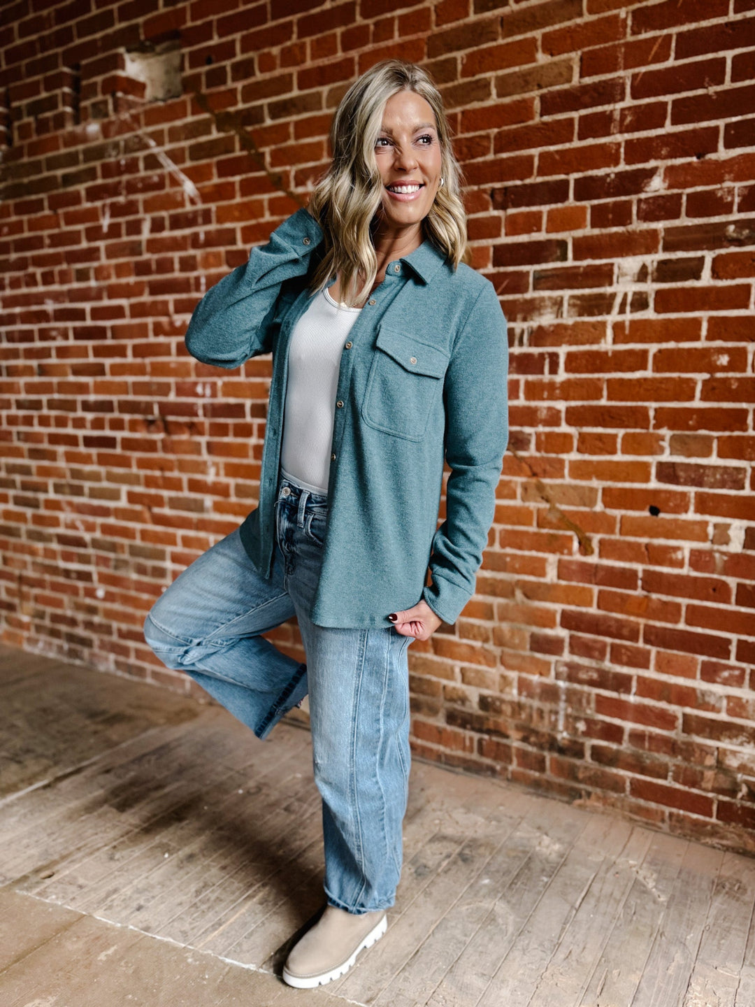 Cassian Button Up Shirt, Spruce Heather