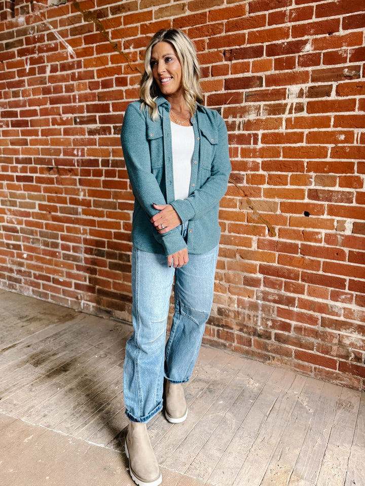 Cassian Button Up Shirt, Spruce Heather