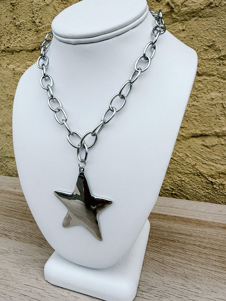 Celestial Star Pendant Chain Necklace, Silver