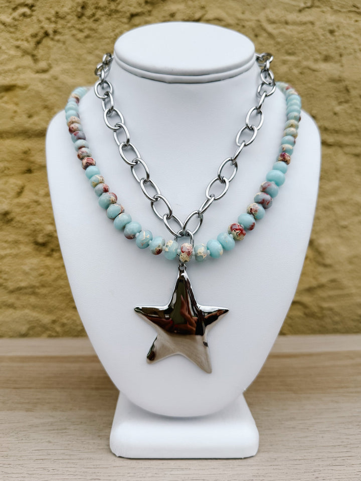 Celestial Star Pendant Chain Necklace, Silver