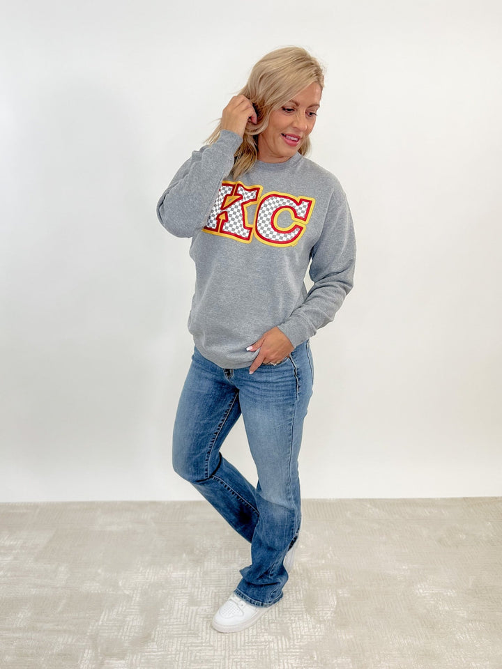 Checkered KC Graphic Sweatshirt, Heather Grey