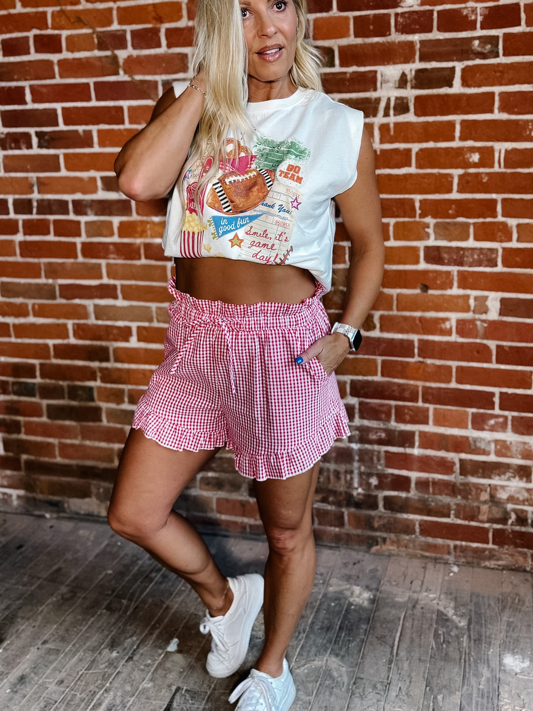 Cherry Picnic Gingham Ruffle Shorts