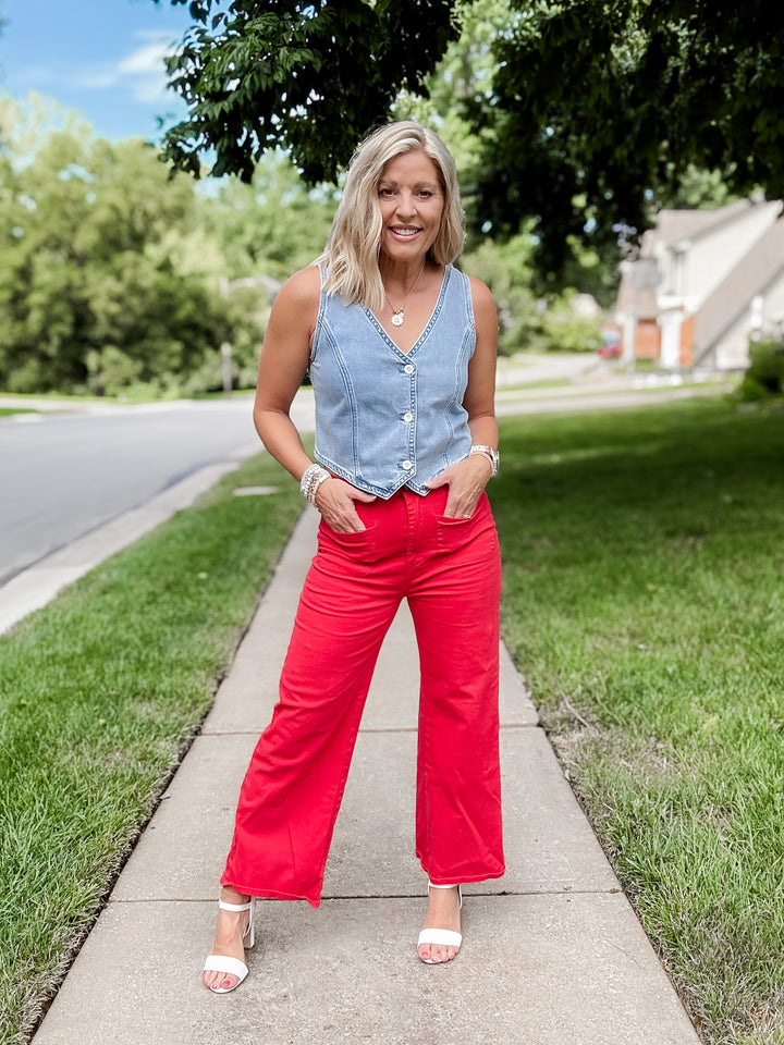 Chic Heritage Wide Leg Pant, Red