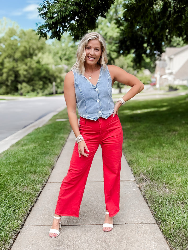 Chic Heritage Wide Leg Pant, Red