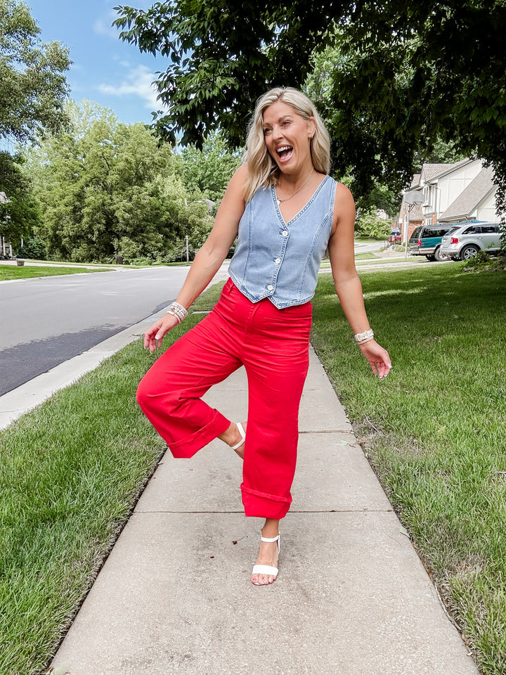 Chic Heritage Wide Leg Pant, Red