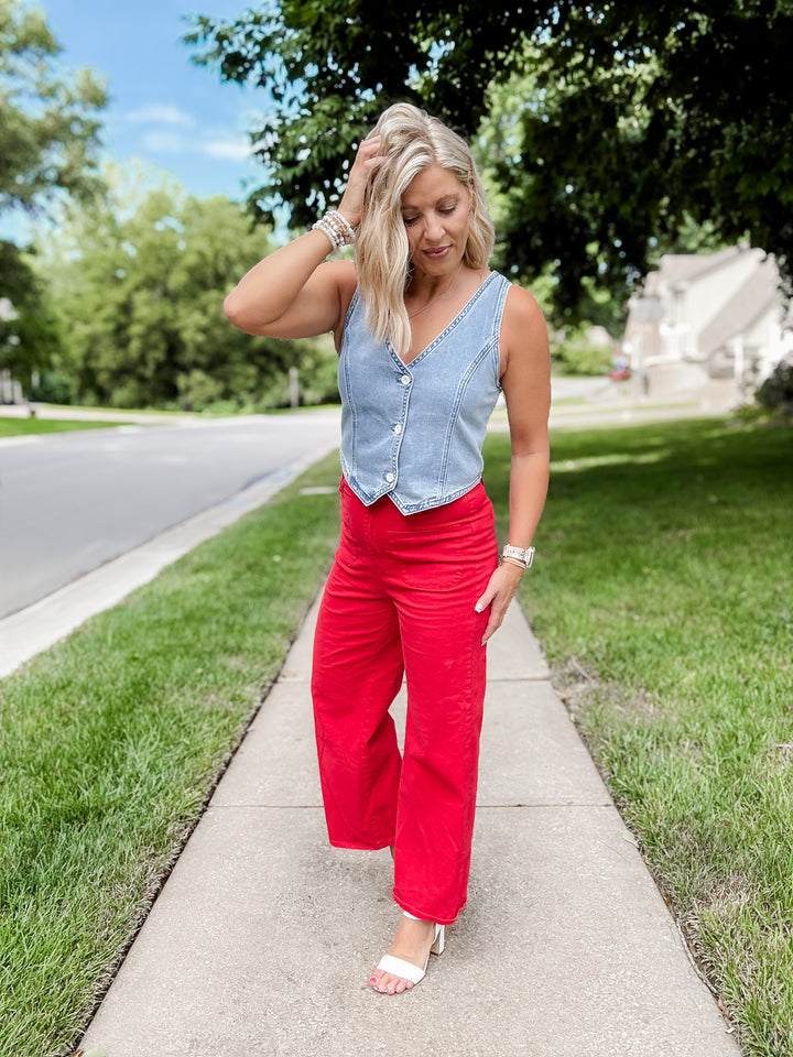 Chic Heritage Wide Leg Pant, Red
