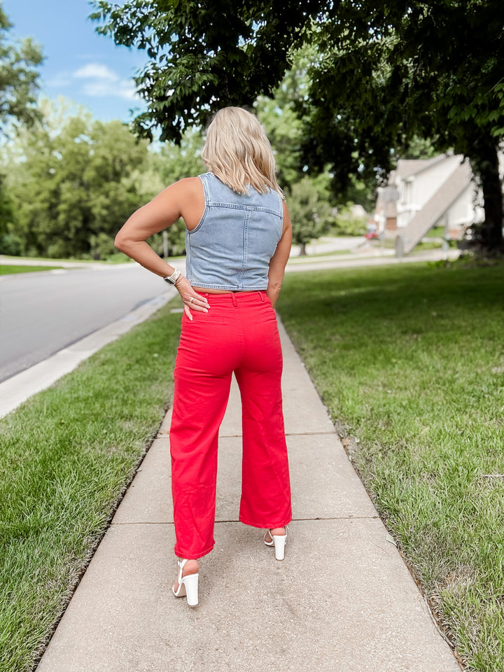 Chic Heritage Wide Leg Pant, Red