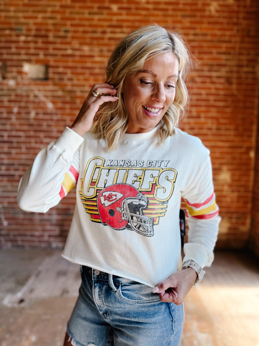 Chiefs Vintage Kickoff Women's Long Sleeve, Vintage White
