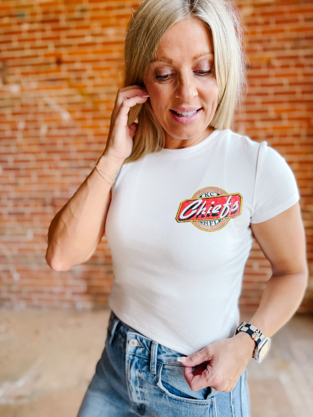 Chiefs Cheers Baby Tee, Vintage White