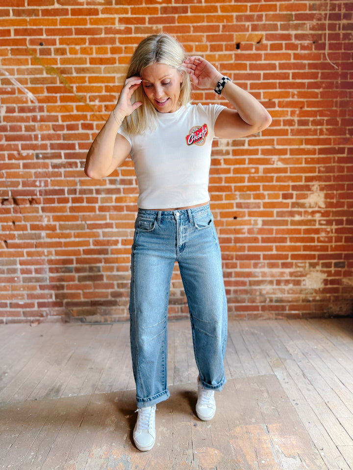 Chiefs Cheers Baby Tee, Vintage White