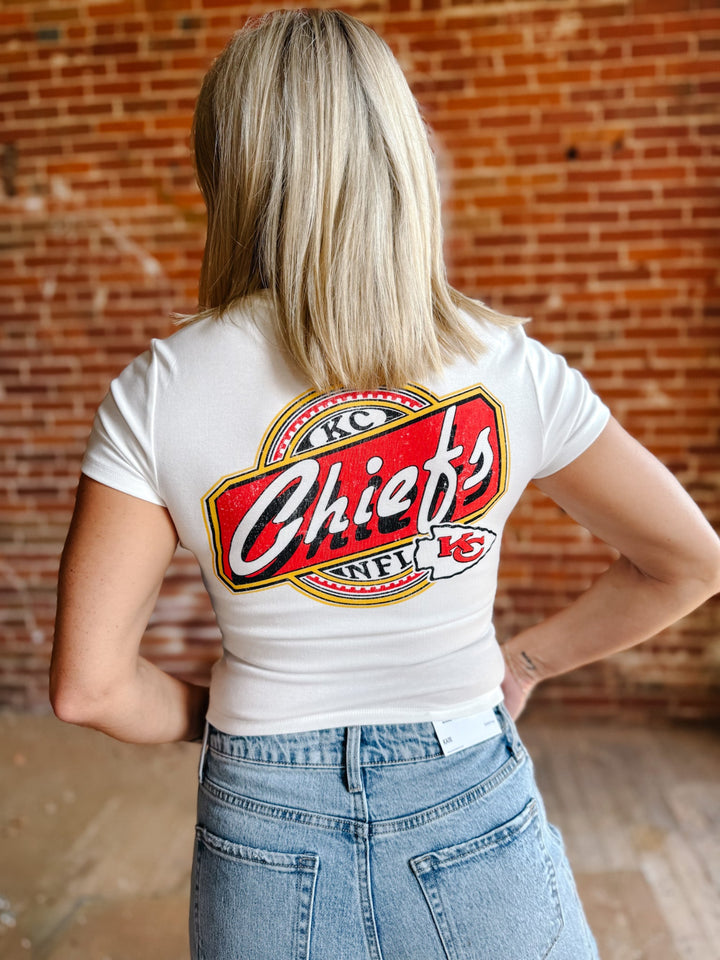 Chiefs Cheers Baby Tee, Vintage White