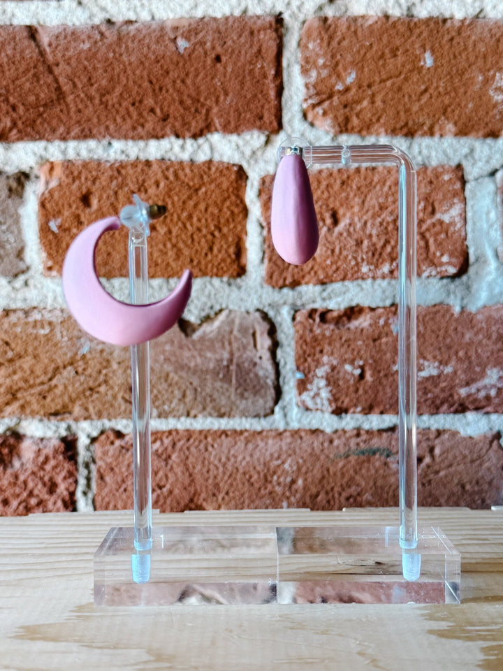 Color Coated Geometric Hoop Earring, Pink