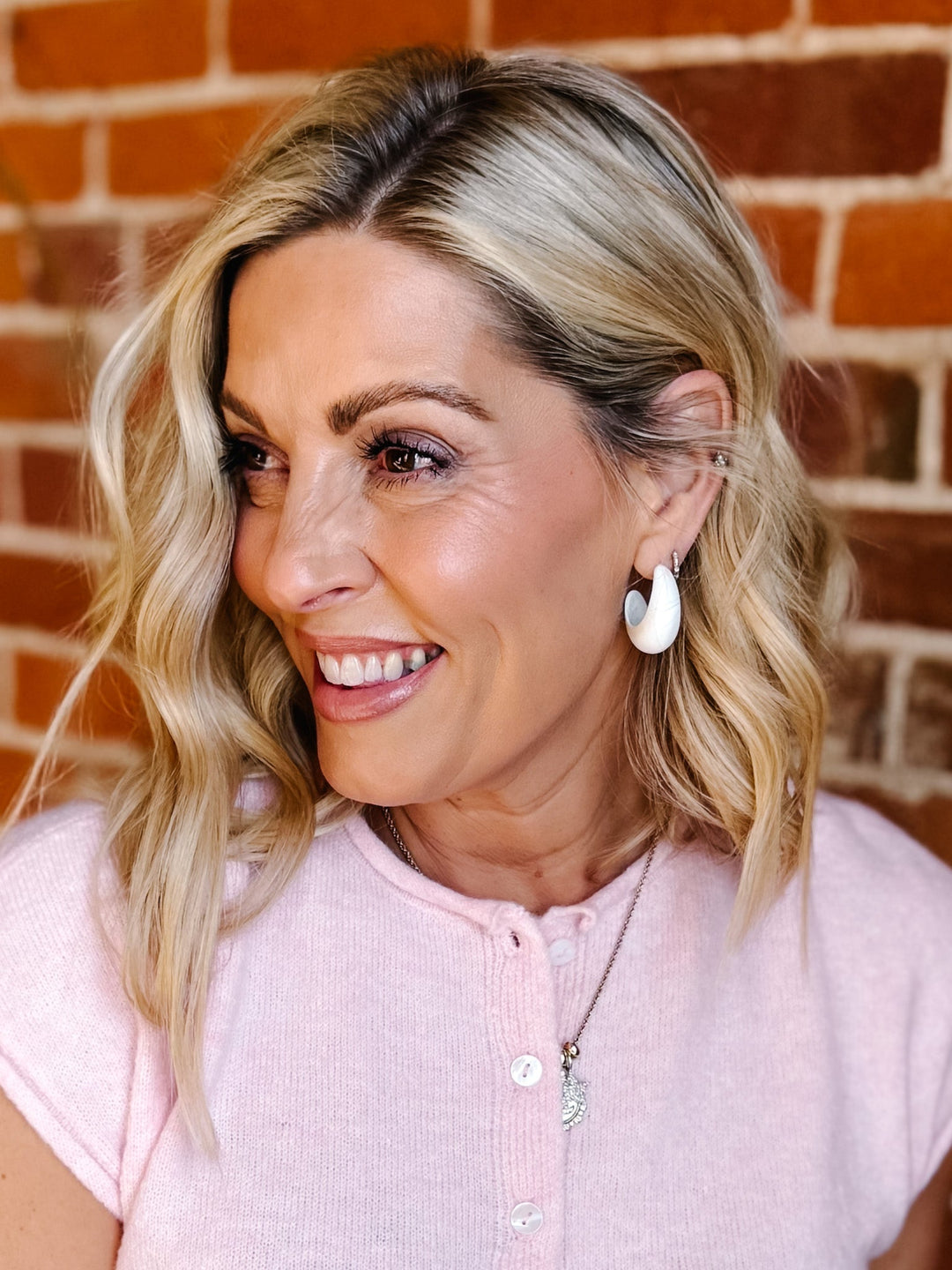 Color Coated Geometric Hoop Earring, White