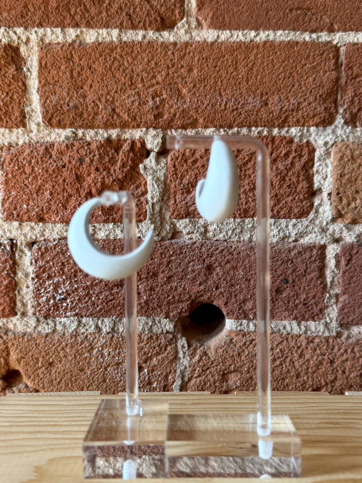 Color Coated Geometric Hoop Earring, White