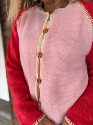 Color Me Happy Whipstitch Button Front Knit Cardigan, Petal