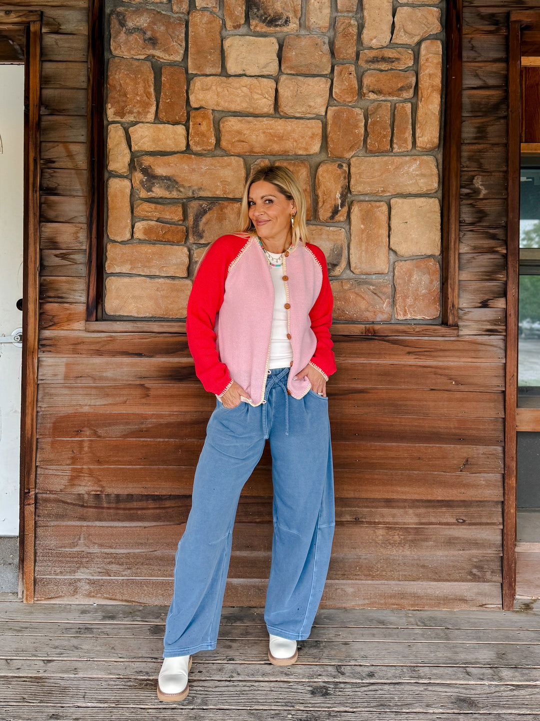 Color Me Happy Whipstitch Button Front Knit Cardigan, Petal