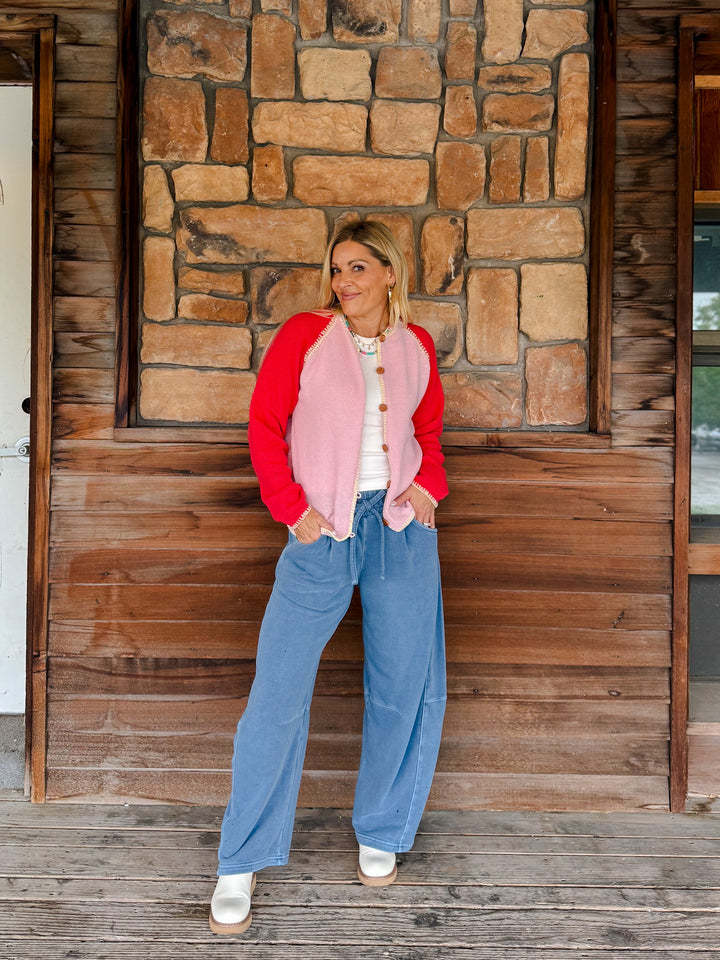 Color Me Happy Whipstitch Button Front Knit Cardigan, Petal