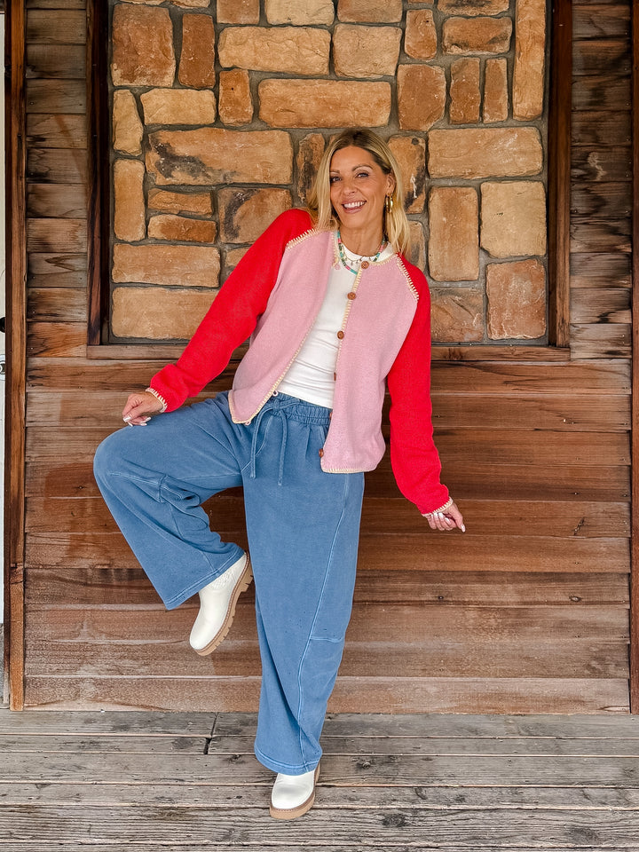 Color Me Happy Whipstitch Button Front Knit Cardigan, Petal